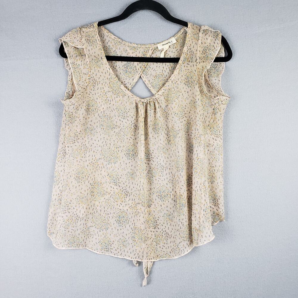 Ditzy Floral Sheer Flowy‎ Blouse Cream Mystical Fairycore Renaissance Size M